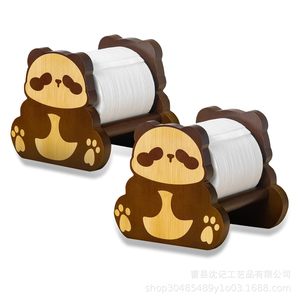 Panda Shape Solid Wood Toilet <b>Paper</b> Holder Tabletop No Drilling Required Bathroom <b>Kitchen</b> Living Room Bedroom Use - Product Image 5