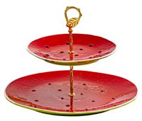 Plateau de service à 2 niveaux de qualité supérieure pour desserts, fruits, cupcakes, bonbons, en céramique, couleur jaune citron