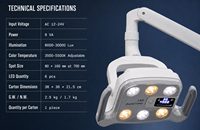 Lampe dentaire sans ombre à 6 LED, 8000-30000 Lux, avec température de couleur réglable 3500-5500K pour fauteuil dentaire, clinique, hôpital