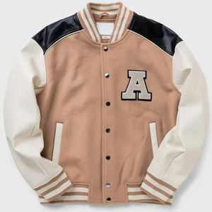 Chaqueta Varsity Personalizada para Hombre con Mangas de Cuero, Cuello Alto, Logotipo Frontal, Lona Transpirable y Resistente al Viento, Color Personalizable - Product Image 2