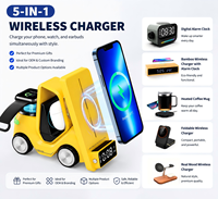 Stasiun Pengisian Daya Nirkabel 3 in 1 Desain Forklift 15W Pengisi Daya Cepat Jam Alarm Digital LED Lampu Ambient OEM ODM