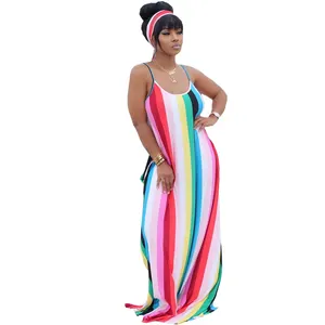 2022 stripe print boutique dresses women,summer women maxi long sundresses