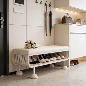 Banco de Metal Color Crema <span class=keywords><strong>para</strong></span> Entradas de Casa, Banco de Entrada de Lujo Ligero con Diseño que Ahorra Espacio <span class=keywords><strong>para</strong></span> Sentarse y Calzarse <span class=keywords><strong>Zapatos</strong></span> - Product Image 5