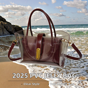 2025 PVC Transparent Top-Handle Women's Summer Fashion Crossbody Bag Sac de gelée à sangle unique avec design texturé pour un usage quotidien - Product Image 2