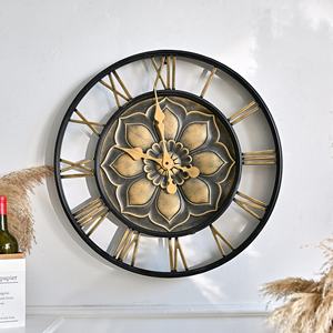 HOME Rustic Style Black Golden Color Still Life Design <b>Metal</b> Hanging Quartz Battery Powered Wall Decor <b>Clock</b> for Living Room - Product Image 1