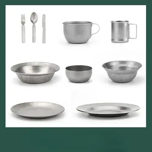 Ensemble de <span class=keywords><strong>vaisselle</strong></span> vintage en acier inoxydable, assiette à dîner, plateau portable de style japonais, bol, tasse, ensemble de <span class=keywords><strong>vaisselle</strong></span> de camping - Product Image 6