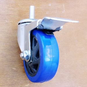 Roda de carrinho de borracha PU para móveis, carrinho de comida em aço inoxidável resistente, freio giratório de travamento, rodas industriais de <span class=keywords><strong>3</strong></span> 4 5 polegadas - Product Image 3