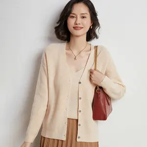 Wholesale 100 Pure Cashmere Sweaters Manufacturers V Neck Rib Cashmere Knitted Cardigan Elegant Cozy Cashmere Cardigan