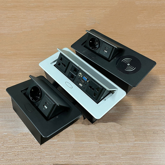 Office Meeting Table Multi-functional Zinc Alloy Office Desktop Table Pop up Power Socket With Vga Usb Port