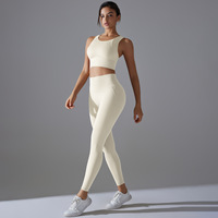 Nouveau  Ensemble de sport respirant à dos nu avec soutien-gorge intégré pour le yoga, antibactérien, 2 pièces