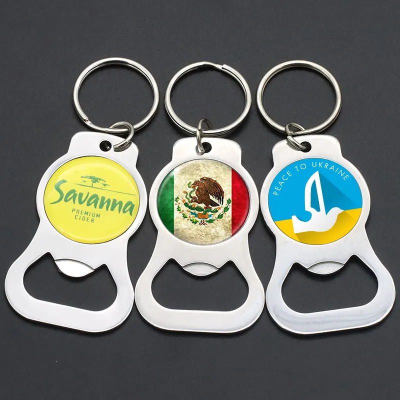 Stainless Steel Epoxy Sublimation Key Chain Bottle Opener Custom Beer Metal Keyring Bottle Opener Keychain With Logo