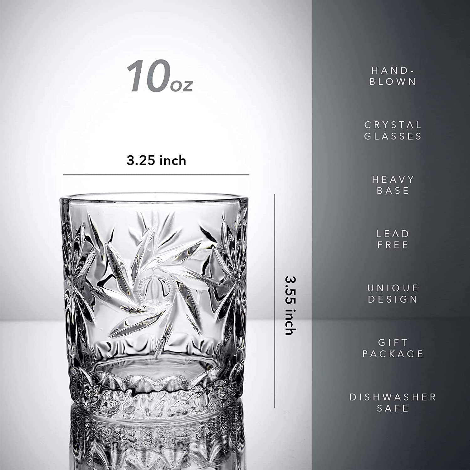 Whiskey Rocks Glasses Old Fashioned - 10 Ounce Gift Set of 4, Handblown Crystal Whisky Tumbler