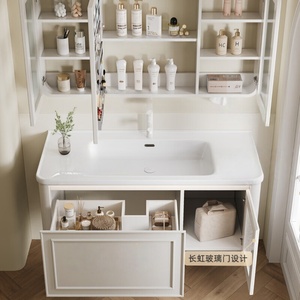 Simple bathroom cabinet combination hand washbasin cabinet skin-feel integrated basin washbasin - Product Image 6