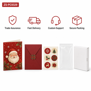 Ensemble de cartes de Noël à trois volets avec pince à billets ZS-PC0329 au design original, motif Père Noël, bonhomme de neige, sapin, autocollant enveloppe rouge, vernis brillant - Product Image 6