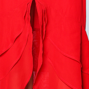 เดรสยาวผ้าชีฟองสีแดงระบายพิมพ์ลายคุณภาพสูงสำหรับฤดูใบไม้ผลิและฤดูร้อน สไตล์ลำลอง แฟชั่นหรูหราสำหรับสุภาพสตรี - Product Image 3