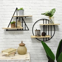 Luckywind Rustique En Bois En Métal Étagère D'angle Murale, Personnalisé À 2 Niveaux Ferme Ronde En Métal Et Bois Mdf Étagère Murale Décorative