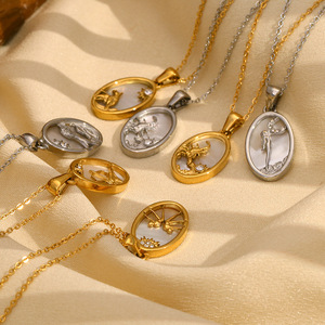 Collier en acier inoxydable pour femme plaqué or 18 carats pendentif géométrique à la mode à la mode diamant coquille douze Constellation cadeau - Product Image 5