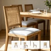Chaise de salle à manger en bois de chêne avec dossier en rotin, coussin rembourré en lin, chaise d'appoint moderne de style farmhouse pour cuisine, restaurant, café