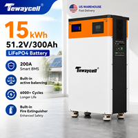 Batería solar híbrida apilable LiFePO4 de 15 kWh, 51.2 V, 300 Ah, con BMS de 200 A integrado en el suelo, más de 6000 ciclos, para energía doméstica (Stock en EE. UU.)