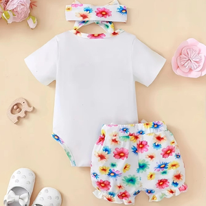 Sơ Sinh Bé Cô Gái Mùa Hè Thiết Lập Dễ Thương Voi In Ngắn Tay Áo Fart Áo Khoác Headscarf Chất Lượng Cao Vải Phương Tây Snap Nút - Product Image 2