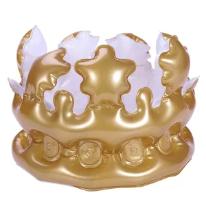 eco-friendly plastic inflatable golden crown folding funny air crown inflatable gold crown for birthday party gift for adults