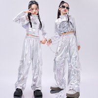 Costume de danse jazz pour filles, robe en soie/coton, paillettes argentées, vêtements tendance et accrocheurs pour enfants, tenue de performance sur la piste