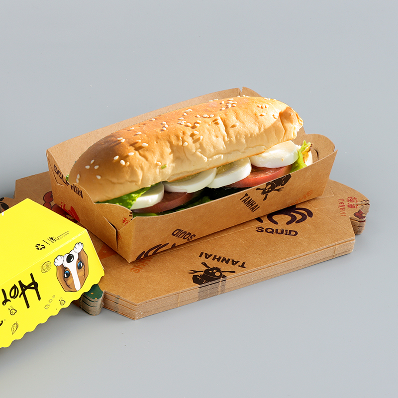 Wholesale custom logo biodegradable paper hot dog box takeaway packaging boxPopular