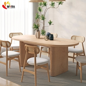 طاولة طعام خشبية بيضاوية قابلة للتمديد بتصميم عصري جديد مع قاعدة - Product Image 1