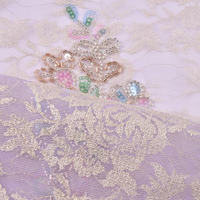 Kain Bordir Payet Campuran Emas Champagne Mewah, Tulle Mesh Berkilau untuk Dekorasi Gaun Pesta Malam