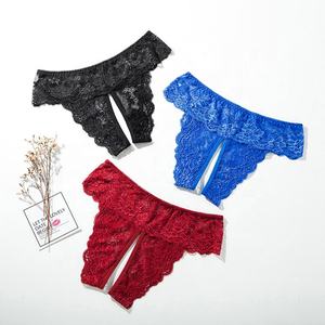 Braguitas de encaje floral con abertura frontal, bragas sin entrepierna, bragas de cobertura completa, tanga sexy, boyshorts, lencería de talla grande - Product Image 5