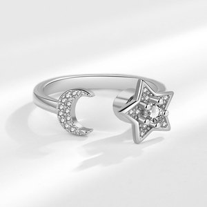 Anillos Ajustables de Cobre Bañado en Oro con Microincrustaciones de Zirconia, Diseño de Luna y Estrellas Celestiales, para la Ansiedad, de Moda para Mujer - Product Image 6
