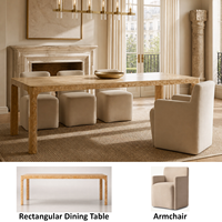 Ensemble de salle à manger rectangulaire de luxe en bois de burl avec chaises entièrement rembourrées pour les propriétés et les espaces commerciaux