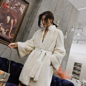 Lungo Cappotto Invernale di Lusso per <span class=keywords><strong>Donna</strong></span>, <span class=keywords><strong>Trench</strong></span> Lungo in Vera Pelliccia di Visone per Signore - Product Image 1