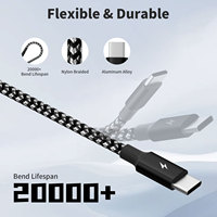 Câble de téléphone portable 3 en 1, nylon tressé, USB-A vers Micro / Type C / Prise personnalisée, cordon de charge et de données multifonction