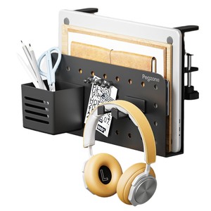 Support de rangement de bureau Pegzone en acier au carbone, organisateur à clipser sur panneau perforé avec porte-crayons et crochet pour casque, pour espace de travail de bureau - Product Image 5