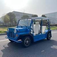 Voiturette de golf électrique vintage à quatre roues, mini véhicule utilitaire à cabine ouverte, bleue