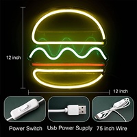 Enseigne néon LED Hamburger avec variateur d'intensité, animation personnalisable, multicolore pour restaurants, bars, pubs, restaurants de burgers, décoration murale