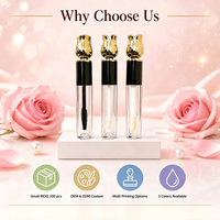 ISMAN Tube de mascara et gloss transparent à capuchon tulipe doré, 7ml, vide, avec bande noire, grand applicateur doe foot, cosmétique de luxe, vente en gros