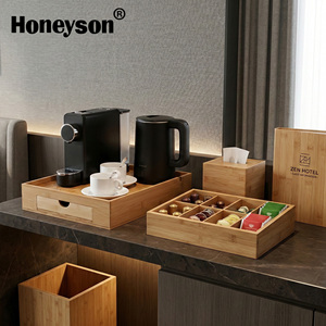 Ensemble de plateau de voyage biodégradable en bambou Honeyson pour hôtels et hôtellerie, avec bouilloire électrique, organiseur de dosettes de café, station à thé pour chambre d'hôtes - Product Image 1