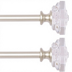 Paquete de 2 barras de cortina cuadradas de acrílico con extremos decorativos, montaje en pared, longitud ajustable de 48 a 84 pulgadas, acabado en níquel - Product Image 1