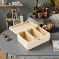 Boîte d'emballage rectangulaire en bois à charnières pour flacons d'huiles essentielles avec 3 compartiments, emballée en carton, organisateur de bureau