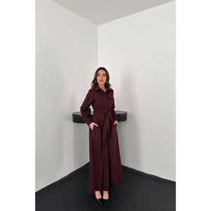 ชุดเดรสทำงานผ้าป๊อปลินขายส่ง พร้อมดีเทลกระดุมสีพลัม - Product Image 4