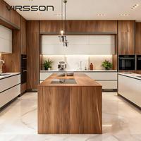 Meuble de cuisine îlot de luxe sur mesure en panneaux de particules de marbre, avec robinet, évier, tiroir et panier, design moderne, importé pour usage en centre commercial