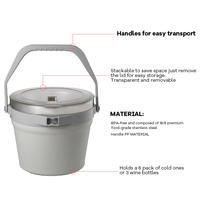 Seau à glace isotherme 7L avec couvercle et pelle pour cocktails, champagne, vin, bière – Acier inoxydable pour grandes réceptions