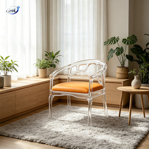 ML Modern European Luxury <b>Dining</b> <b>Chair</b> Transparent Resin Orange Cushion Metal Legs - Product Image 4