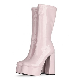 Pure Color 14.5 High Heels Dignity Outdoor Young Women Fashion Open Round Toe Chunky Heels Zipper Decorate Shoes - Product Image 5