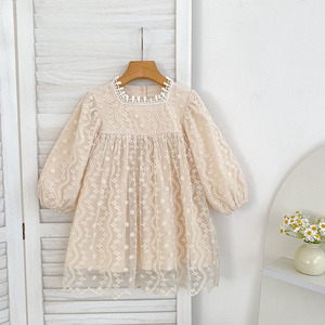 Vestido de Encaje de Malla Tejido a Crochet para Niña, Vestido de Escalada con Mangas Largas y Bordado de Princesa Coreana para <span class=keywords><strong>Hermanas</strong></span> - Product Image 3