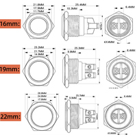 Interrupteur métallique étanche 19 mm, bouton-poussoir à réinitialisation automatique, tête ronde, sans voyant lumineux
