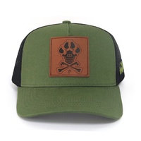 Venta al por mayor personalizado parche de cuero al aire libre hombres deportes verde táctico pesca caza senderismo 5 paneles béisbol camión camionero gorras