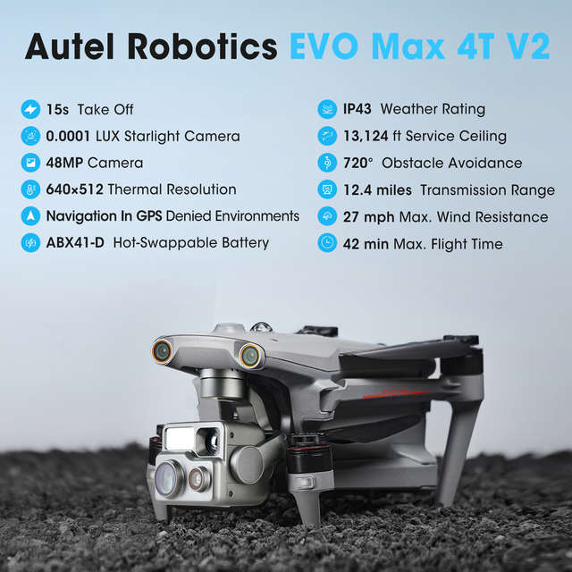 Autel EVO Max 4T Enterprise UAV Dual Camera 48MP 6-Axis Gyro Long Endurance Long Distance Thermal Imaging Laser Ranging Obstacle